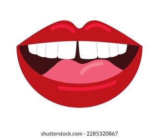 Smiling woman in lipstick icon isolated