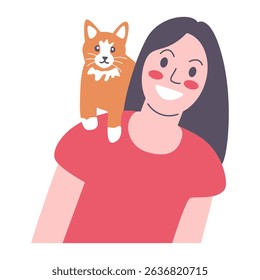 Smiling Woman with Orange Cat on Shoulder