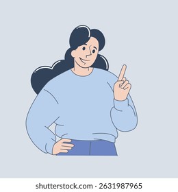 Smiling Woman Pointing Up with One Finger