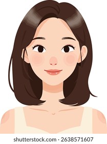 Smiling Woman Portrait  A Charming Illustration of a Young Woman with Shoulder-Length Hair