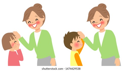Smiling woman praising her child