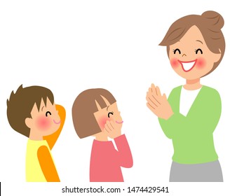 Smiling woman praising her child