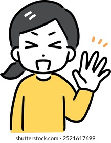 Smiling woman raising her hand