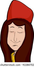 Smiling woman in red hat with eyes closed