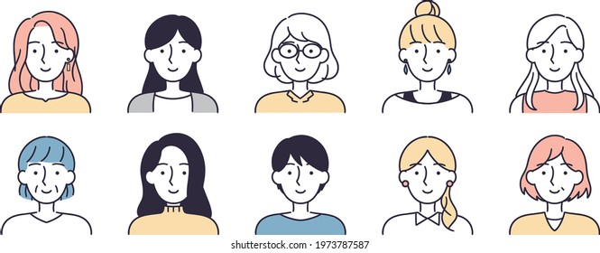 smiling woman set simple illustration