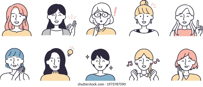 smiling woman set simple illustration