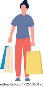 Smiling woman with shopping bags. Discount purchases package