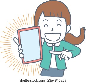 Smiling woman showing her smartphone