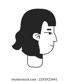 Smiling woman side view face flat line monochromatic vector character head. Simple outline avatar icon. Editable cartoon user portrait. Lineart spot illustration for web graphic design and animation