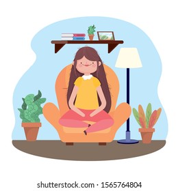 smiling woman sitting in the sofa happy thanksgiving celebration vector illustration