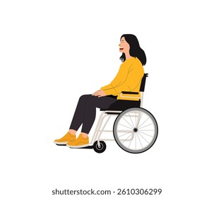Smiling Woman Sitting in Wheelchair – Flat Vector Illustration