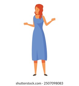 Smiling woman standing and gesturing with her hands as if explaining something to someone