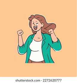 smiling woman standing showing fist