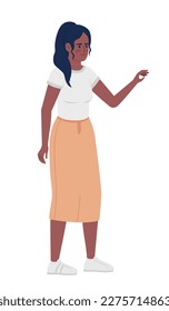 Smiling woman with topsy tail and casual outfit semi flat color vector character. Editable figure. Full body person on white. Simple cartoon style spot illustration for web graphic design, animation