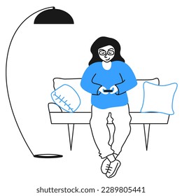Mujer sonriente usando dispositivo móvil de ilustración vectorial plana