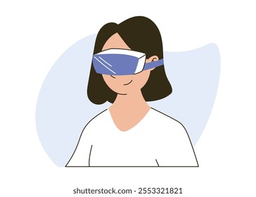 Smiling Woman Using a Virtual Reality Headset. Modern VR Technology vector isolated cartoon flat Illustration
