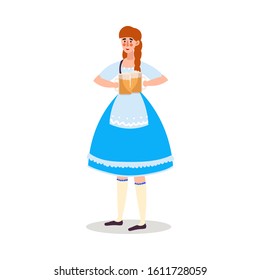 Smiling woman waiter in special uniform serving beer vector illustration