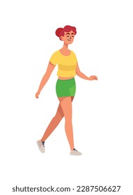 Smiling woman walking exercising happily icon isolated