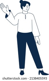 Smiling woman waving hand. Friendly character greeting