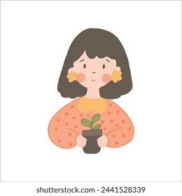 Smiling Woman Welcoming Spring With Freshly Potted Plant