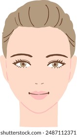 Smiling woman's face facing forward, vector illustration