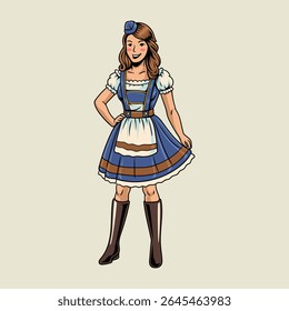 Mulheres sorridentes em vestidos de dirndl tradicionais representando Oktoberfest ilustração de desenho animado cultura