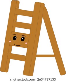 A smiling wooden ladder in flat cartoon style, great for school decoration, tool-themed designs, or kids’ learning visuals.