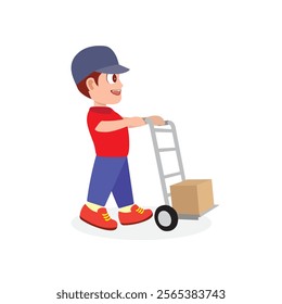 Smiling worker delivering boxes with care