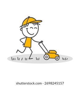 A Smiling Worker Successfully Carrying Out the Task of Mowing the Lawn in a Green Area.