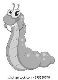 Smiling worm character on white background