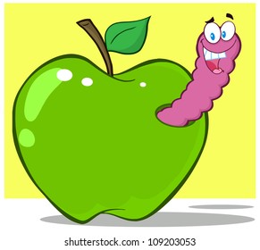 Smiling Worm In Green Apple