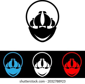 Smiling yacht with a choice of three nice colors for travel icons and logos