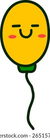 Ícone de desenho animado em balão amarelo sorridente. Personagem bonito com bochechas vermelhas, vetor simples