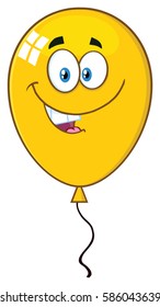 Smiling Yellow Balloon Cartoon Mascot Character. Vector Illustration Isolated On White Background