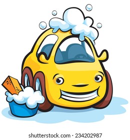 Smiling Yellow Car Wash Cartoon Illustration Vector