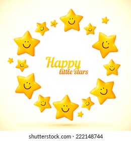 Smiling yellow cute stars vector circle frame