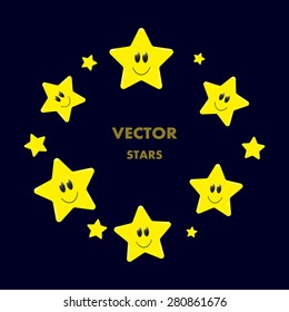 Smiling yellow cute stars vector circle frame. EPS10