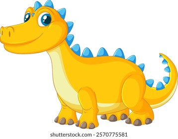 Smiling yellow dinosaur with blue spikes