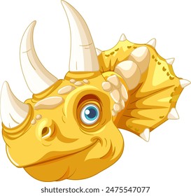 Smiling yellow dinosaur with horns and spikes