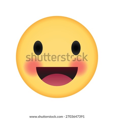 Smiling yellow emoji face with open mouth and flushed cheeks