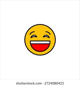 A smiling yellow emoticon face with closed eyes and a wide open mouth, expressing joy and laughter.