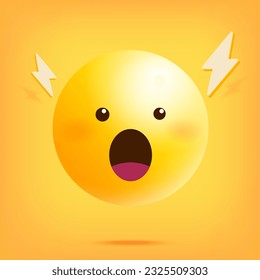 Smiling yellow emoticon on a yellow background. Vector illustration.