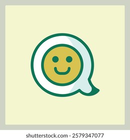 Smiling Yellow Face with Speech Bubble Outline Isolated on Pale Background Simple Communication