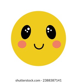 Smiling yellow kawaii face. Vector simple design.