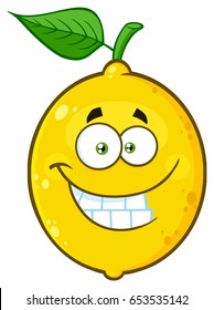Smiling Yellow Lemon Fruit Cartoon Emoji Face Character With Funny Expression. Vector Illustration Isolated On White Background