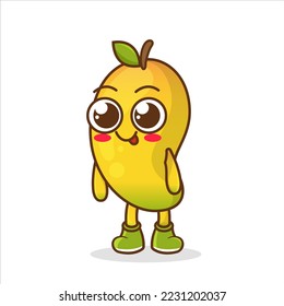 Smiling yellow mango character. Adorable kawaii illustration, idea for mascot.