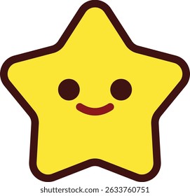 Smiling Yellow Star Icon with Cute Face in Bold Outline
