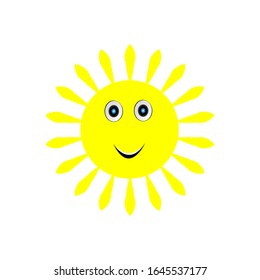 Smiling Yellow Sun Cartoon Emoji Face Character With Happy Expression. Vector Illustration Isolated On White Background