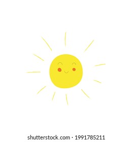 Gelbe Sonne mit rosafarbenen Wangen lächeln. In einem Cartoon-Stil. Ideal für Bekleidung, Dekoration, Typografie-Plakate, Karten, Flyer, Banner, Babyträgt. Kinder, Vektorgrafik 