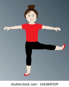 Smiling yoga girl standing on one leg on a gradient background.
